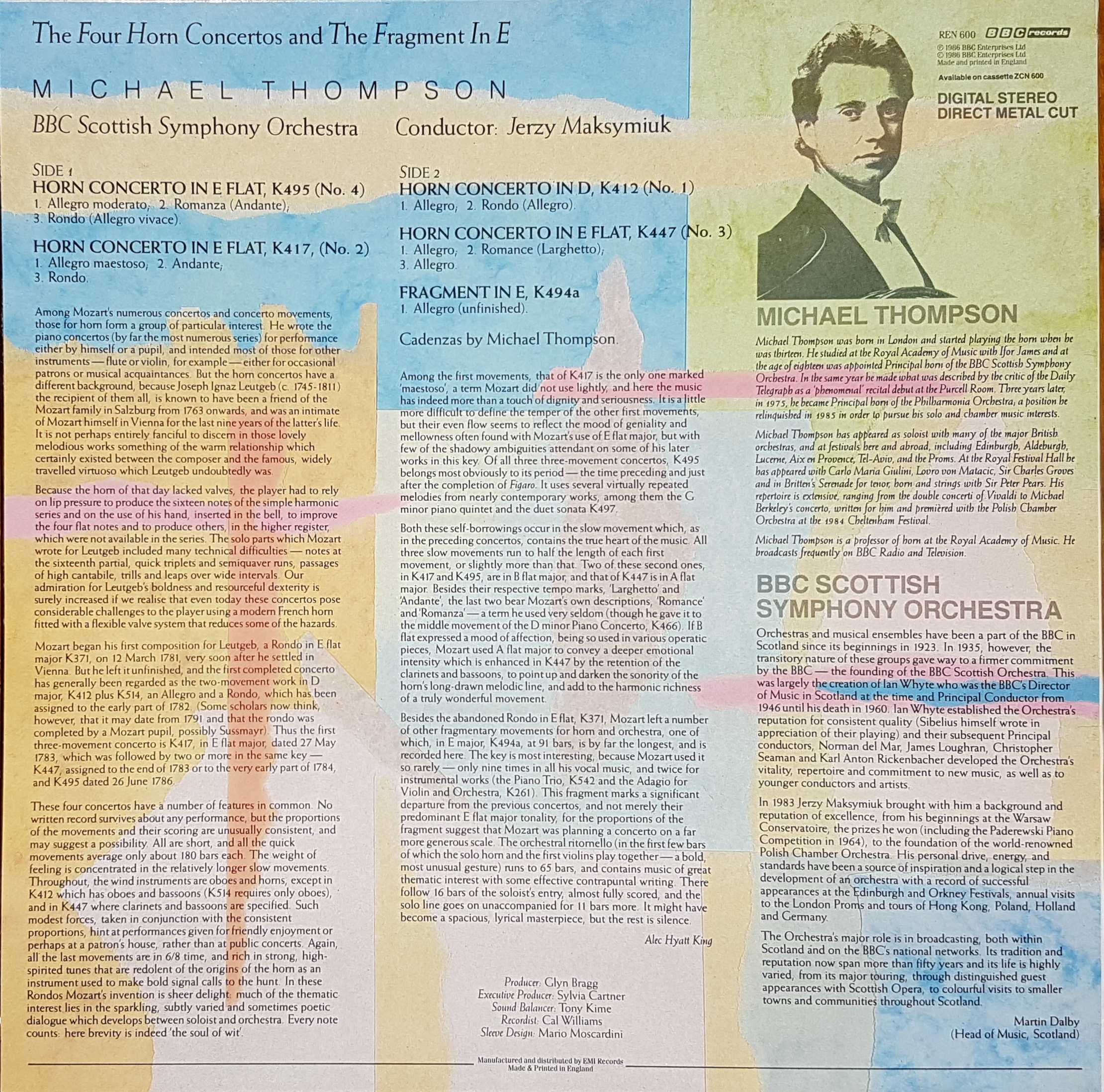 Picture of REN 600 Mozart - Four horn concertos and the fragment in E by artist Mozart from the BBC records and Tapes library